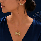 Golden Pave Bow Pendant and Earring Set