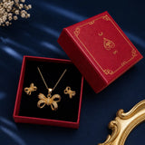 Golden Pave Bow Pendant and Earring Set
