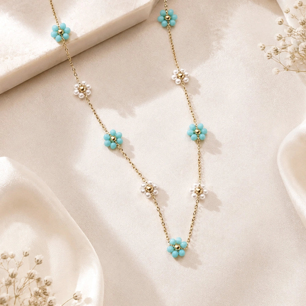 Turquoise Pearl Flower Necklace