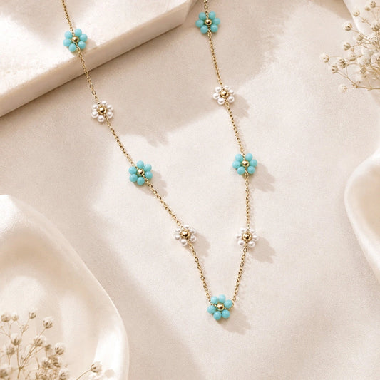 Turquoise Pearl Flower Necklace