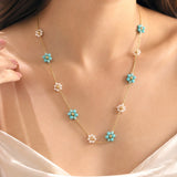Turquoise Pearl Flower Necklace