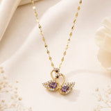 Purple Crystal Double Swan Heart Necklace