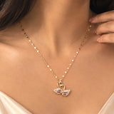 Purple Crystal Double Swan Heart Necklace