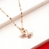 Purple Crystal Double Swan Heart Necklace