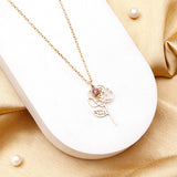 Pink Crystal Rose Cut-Out Pendant Necklace