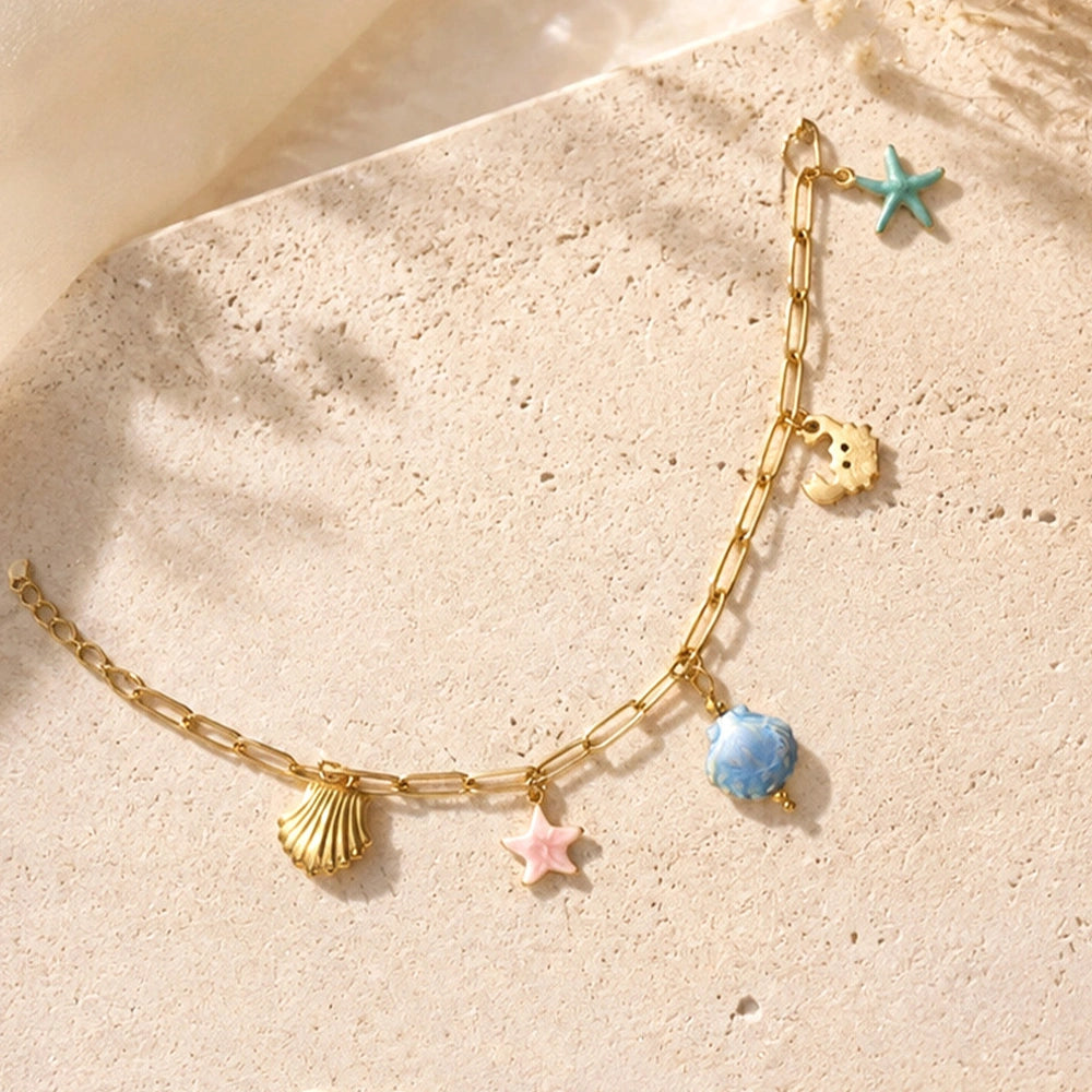 Multicolor Seashell Starfish Charm Bracelet