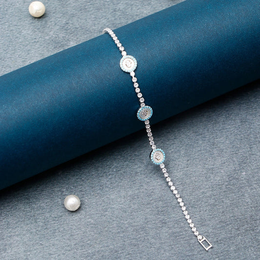 Blue Crystal Halo Tennis Bracelet