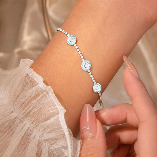 Blue Crystal Halo Tennis Bracelet | Stupid Cupid