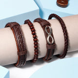 Brown Braided Beaded Leather Bracelet Set