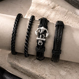 Black Braided, Beaded & Anchor Charm Bracelet Set