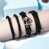 Black Braided, Beaded & Anchor Charm Bracelet Set