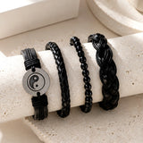 Black Braided, Beaded & Yin Yang Charm Bracelet Set