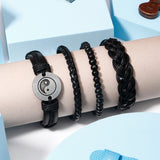 Black Braided, Beaded & Yin Yang Charm Bracelet Set