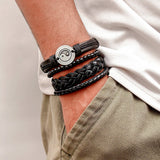 Black Braided, Beaded & Yin Yang Charm Bracelet Set