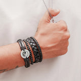Black Braided, Beaded & Yin Yang Charm Bracelet Set