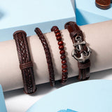 Brown Braided, Beaded & Anchor Charm Bracelet Set