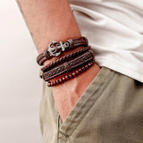 Brown Braided, Beaded & Anchor Charm Bracelet Set