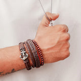 Brown Braided, Beaded & Anchor Charm Bracelet Set