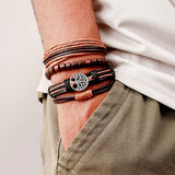 Brown & Black Braided, Beaded & Tree of Life Charm Bracelet Set