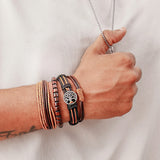 Brown & Black Braided, Beaded & Tree of Life Charm Bracelet Set
