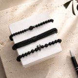 Black Beaded Skull Charm Bracelet Set