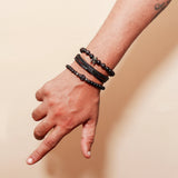 Black Beaded Skull Charm Bracelet Set