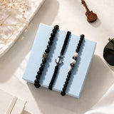 Black Beaded Anchor & White Charm Bracelet Set