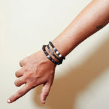 Black Beaded Anchor & White Charm Bracelet Set