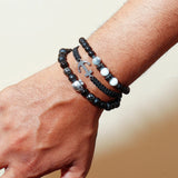 Black Beaded Anchor & White Charm Bracelet Set