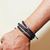 Black Beaded Evil Eye & Braided Bracelet Set