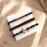 Black & Copper Beaded Anchor Charm Bracelet Set