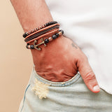 Black & Copper Beaded Anchor Charm Bracelet Set