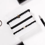 Black Beaded Viking Helmet & Hamsa Charm Bracelet Set