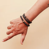 Black Beaded Viking Helmet & Hamsa Charm Bracelet Set