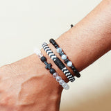 Frosted Beaded Cross & Chevron Braided Bracelet Set