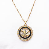 Gold-Tone Rhinestone Leaf pendant & Greek Key Bracelet Set