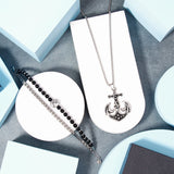 Silver-Tone Anchor Pendant & Beaded Chain Bracelet Set