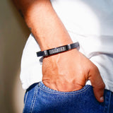 Silver-Tone Star Pendant & Cross Charm Leather Bracelet Set
