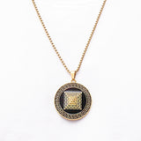 Gold-Tone Greek Key Medallion Necklace & Engraved Leather Bracelet Set