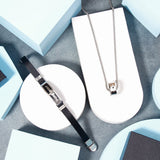 Silver-Tone Star Ring Pendant & Feather Charm Leather Bracelet Set