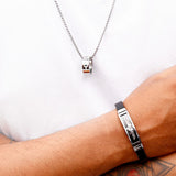 Silver-Tone Star Ring Pendant & Feather Charm Leather Bracelet Set