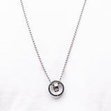 Silver-Tone Dual Ring pendant & Bar Detail Leather Bracelet Set