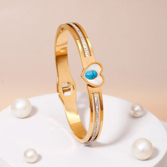 Turquoise Heart Gold-Tone Bangle Bracelet
