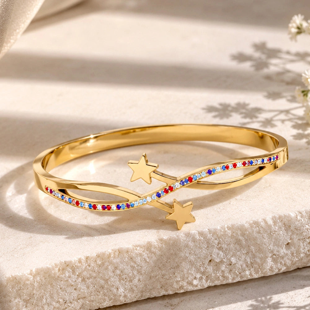 Multicolor Star Gold-Tone Bangle Bracelet