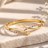 Multicolor Star Gold-Tone Bangle Bracelet