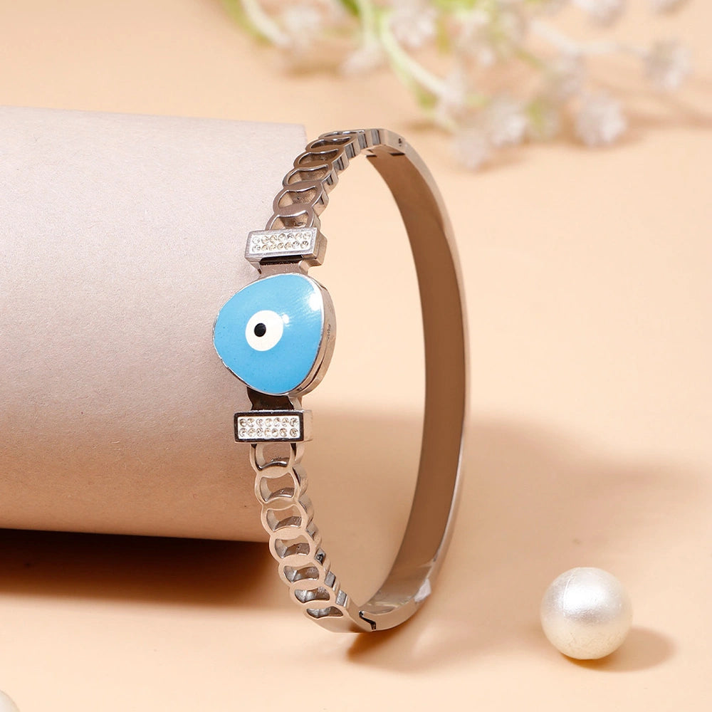 Blue Evil Eye Heart Bangle Bracelet