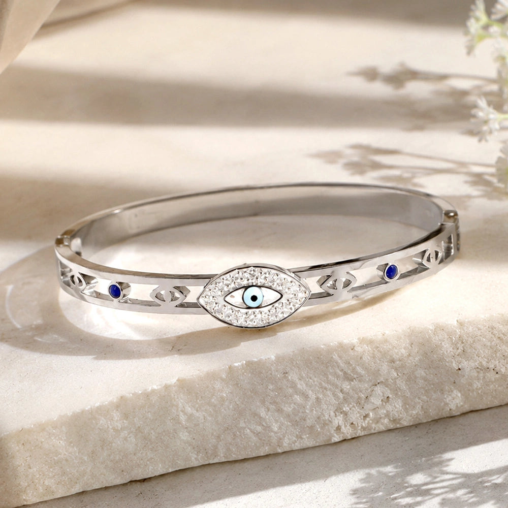 Pave Evil Eye Cut-Out Bangle Bracelet