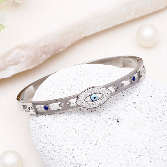 Pave Evil Eye Cut-Out Bangle Bracelet