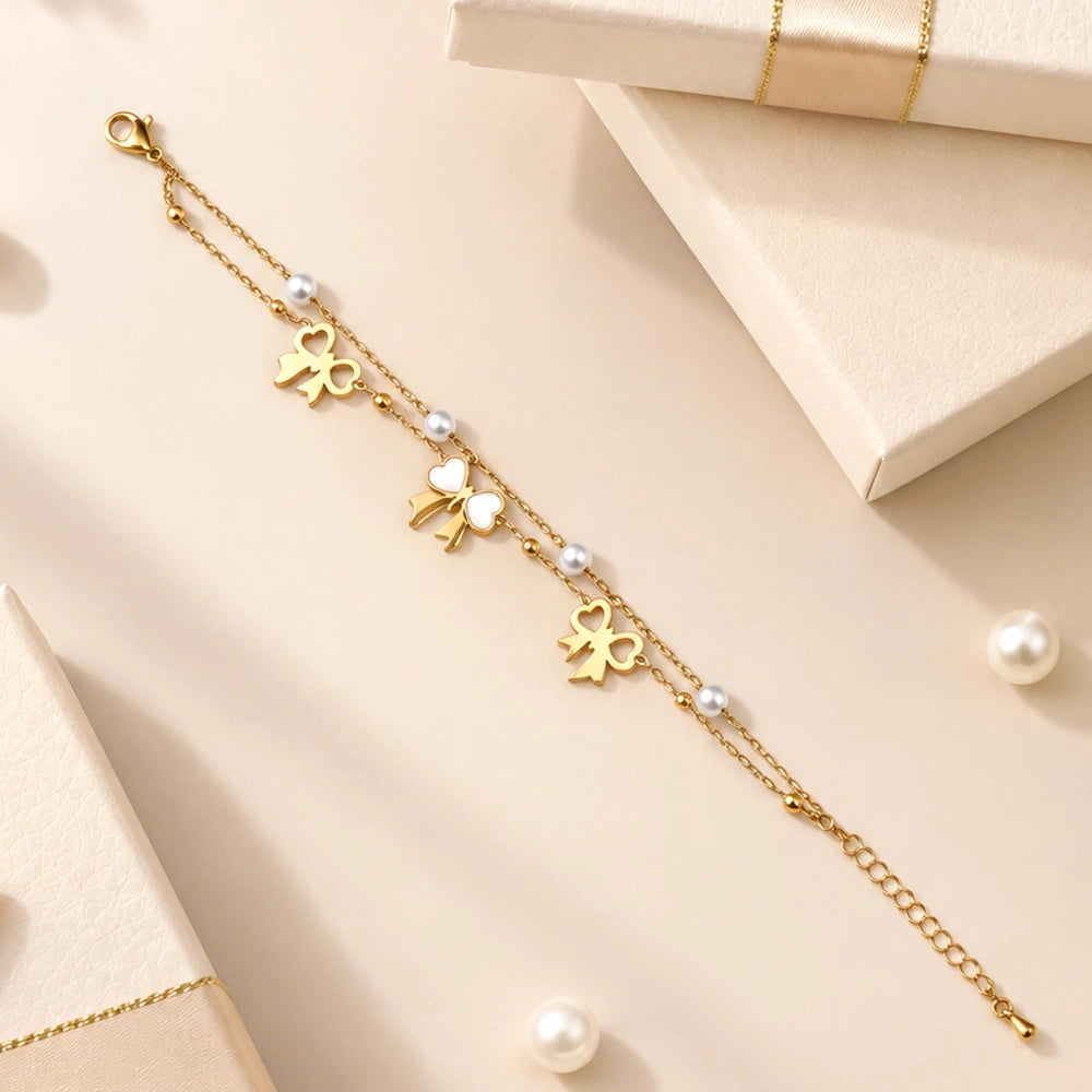 Bow and Pearl Charm Bracelet