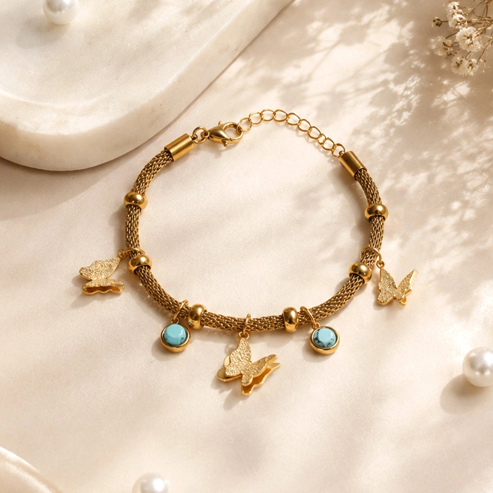 Turquoise Butterfly Charm Bracelet